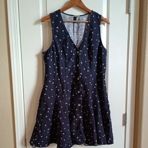 Universal Thread Navy Sleeveless Button-Front Mini Dress with White Floral Print